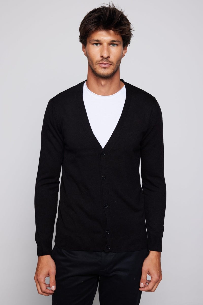 Slim Fit Buttoned Plain Non-Pilling Soft Textured Men's Cardigan