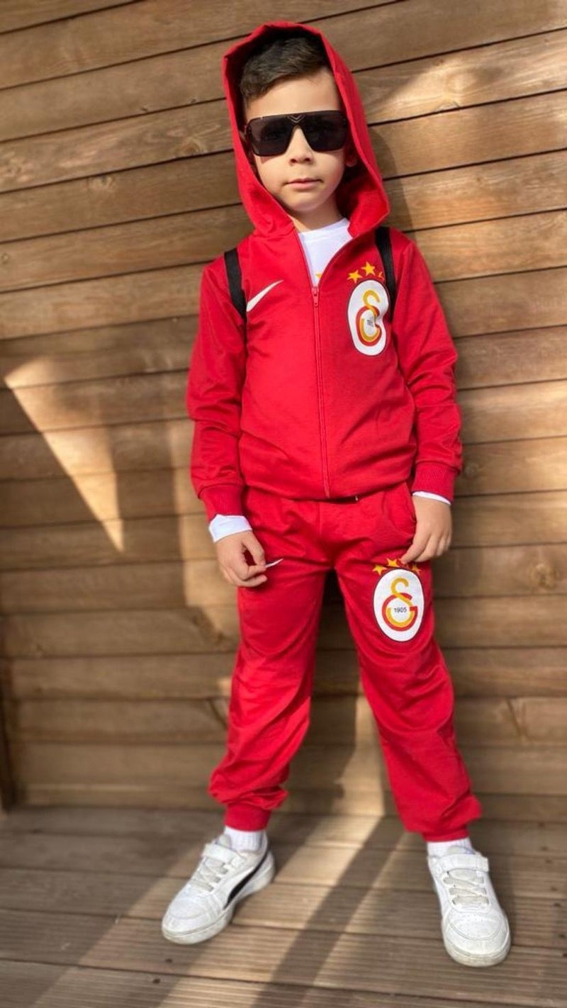 Blue Boncuk Kids Tracksuit Set Red with Fan Bag