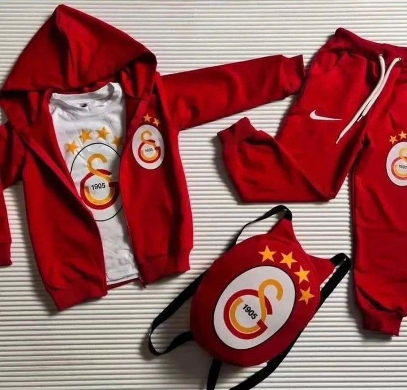 Blue Boncuk Kids Tracksuit Set Red with Fan Bag