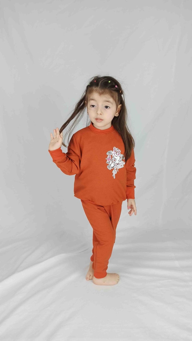 Girl's Tile Printed Cotton Tracksuit Set