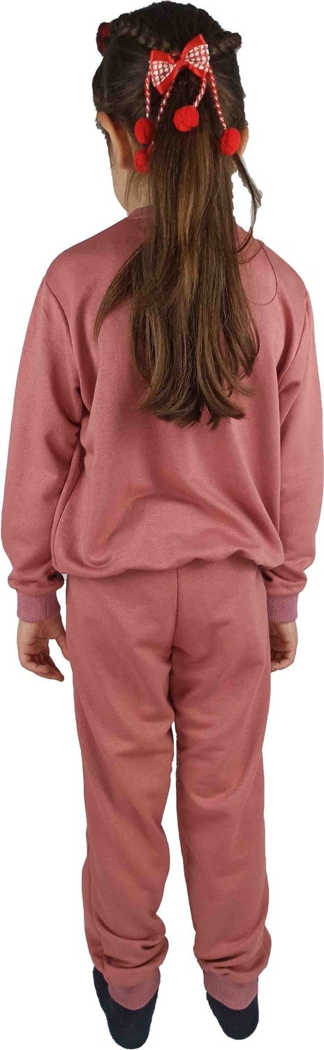 Girl Waiter Pink Printed Cotton Tracksuit Set