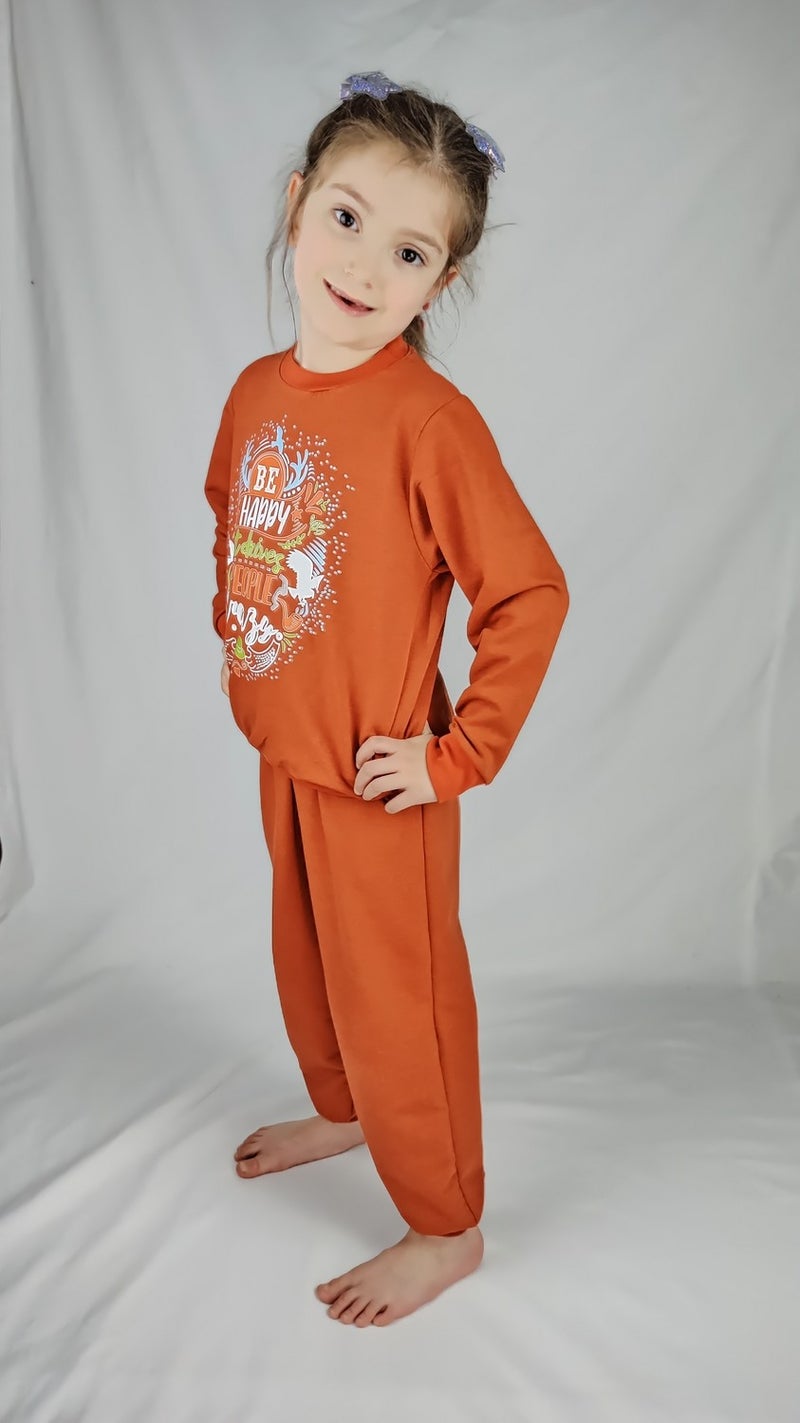 Girl Waiter Tile Printed Cotton Tracksuit Set