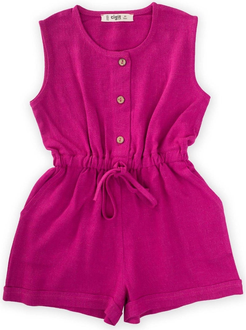 Sarh Sleeveless Linen Jumpsuit Fuchsia