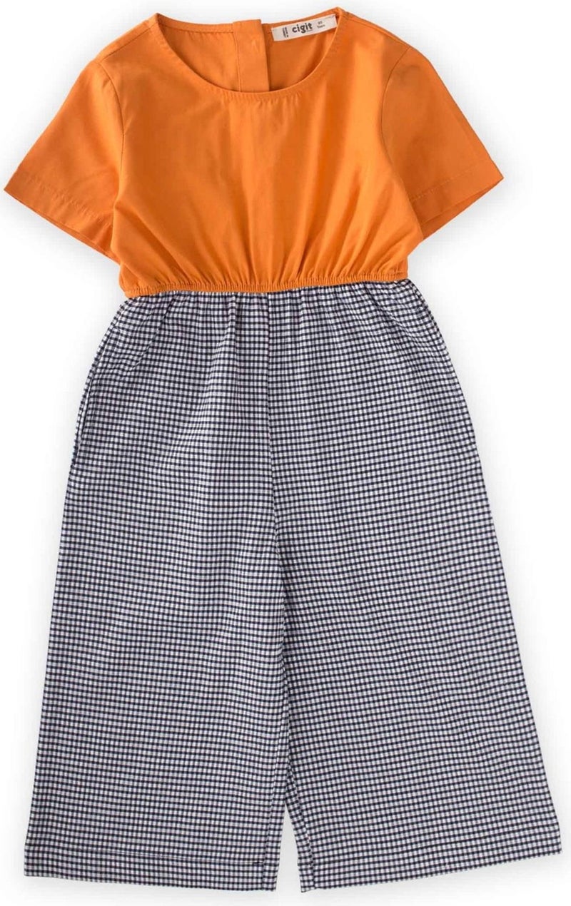 Cigit Pöti Checkered Short Sleeve Jumpsuit 2-7 Years Orange