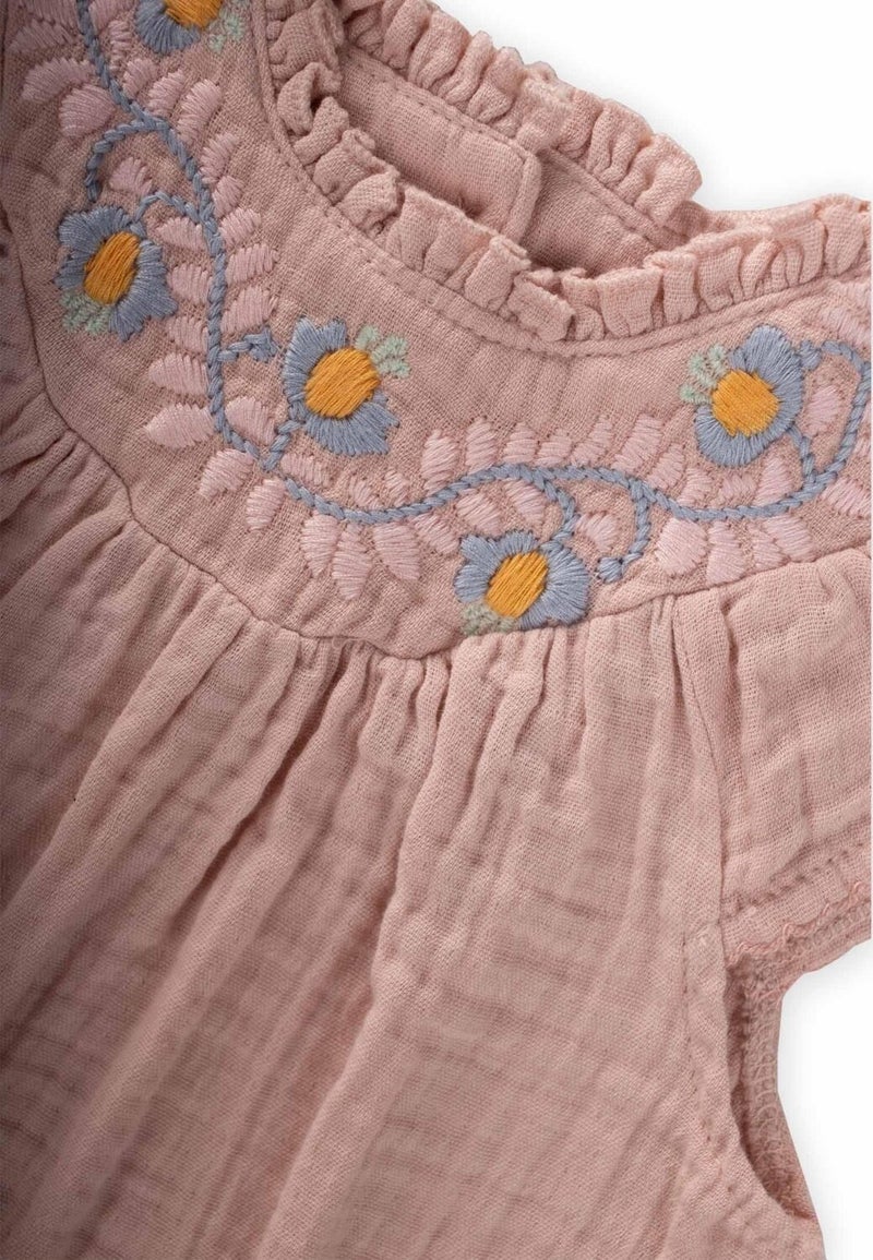 Embroidered Lace Detailed Muslin Bodysuit 0-3 Years Powder Pink