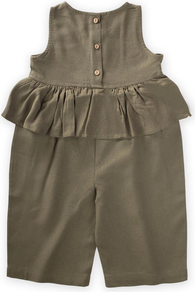 Waist Flounced Linen Jumpsuit 2-7 Years Khaki Green