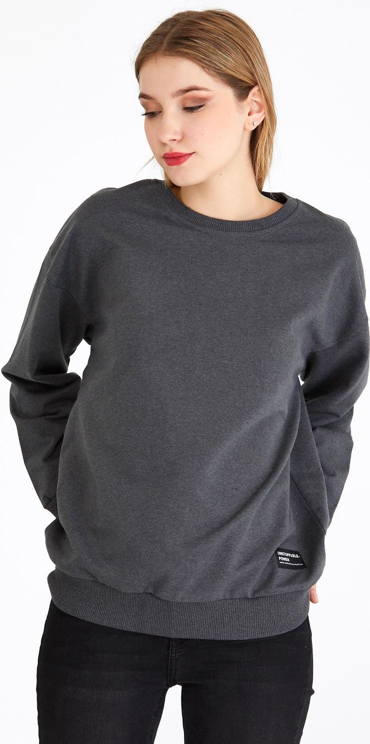 Women's Anthracite Color Basic Crew Neck Sweatshirt