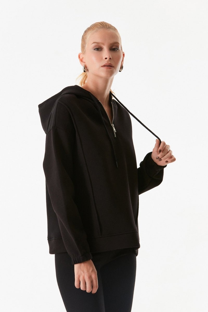 Basic Half Zip Hooded Sweatshirt