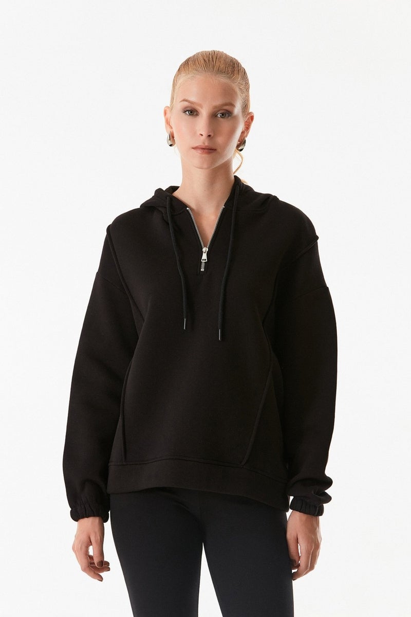 Basic Half Zip Hooded Sweatshirt