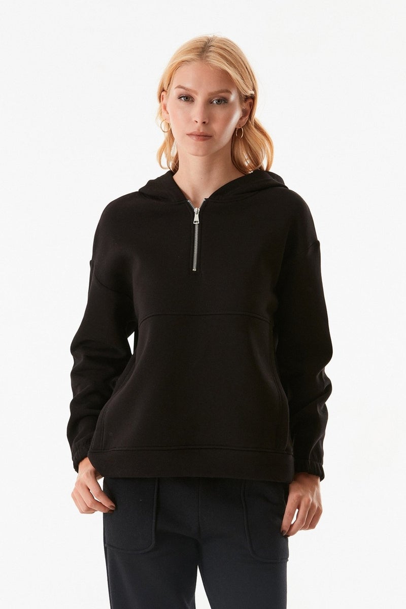 Basic Oversize Half Zip Hooded Sweatshirt