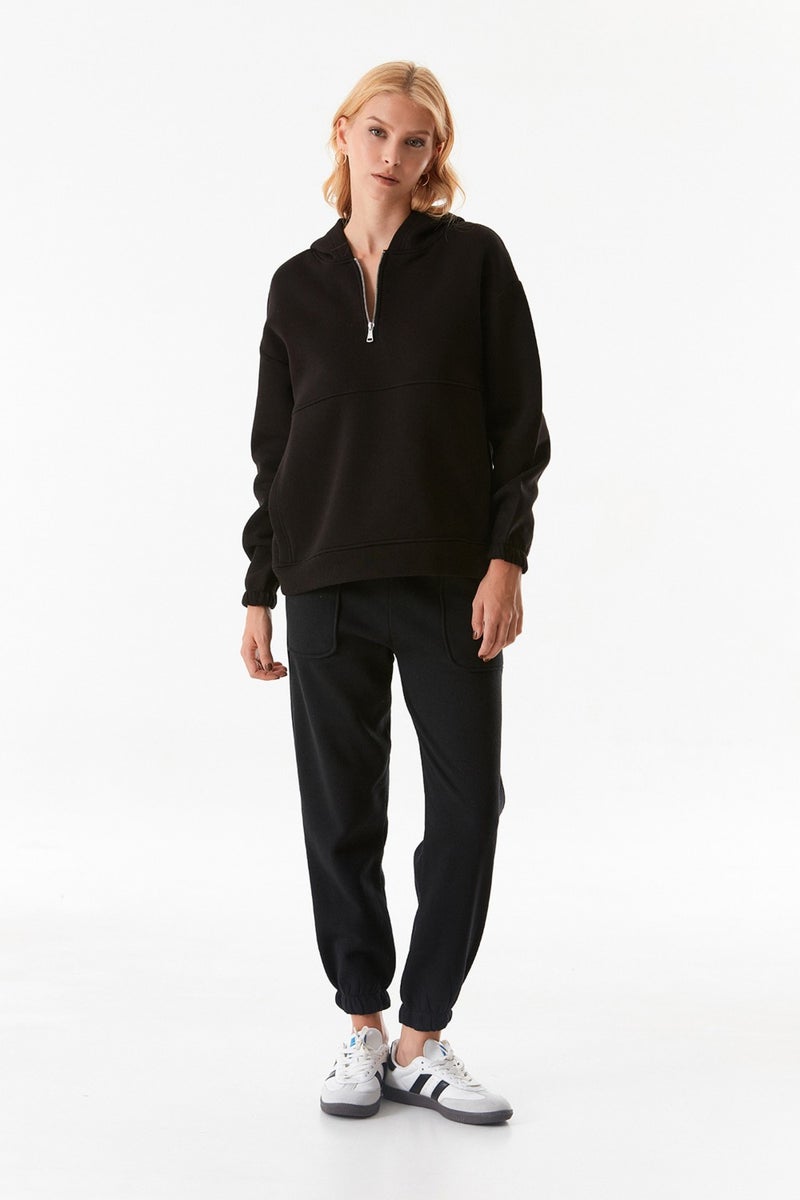 Basic Oversize Half Zip Hooded Sweatshirt