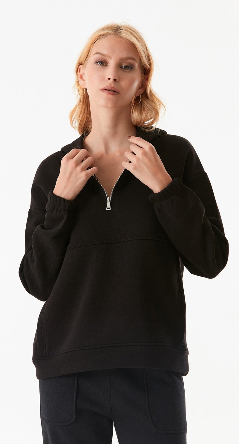 Basic Oversize Half Zip Hooded Sweatshirt