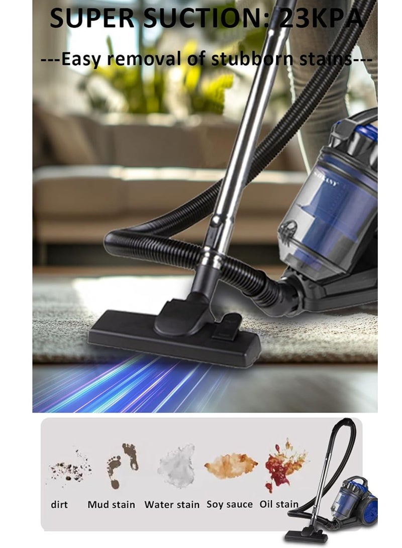 Vacuum Cleaner 3300W Multi Cyclonic Bagless Canister Vacuum Cleaner 3L With 5M Cable, Bagless Vacuum Cleaner for Home Office Pet Hair, Hard Floors, Carpet