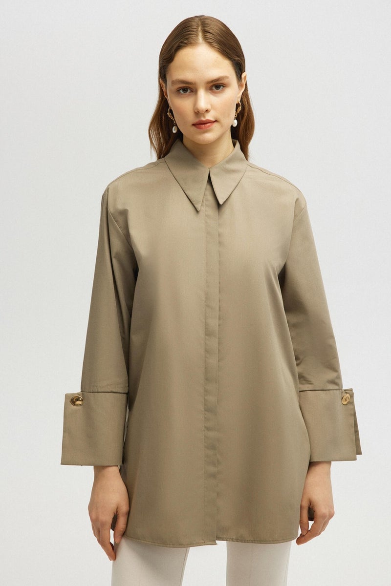 Wide Cuff Poplin Shirt