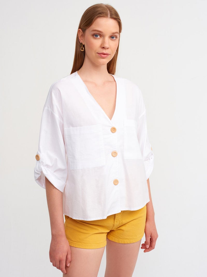 50302 Oversize Epaulette Shirt-White