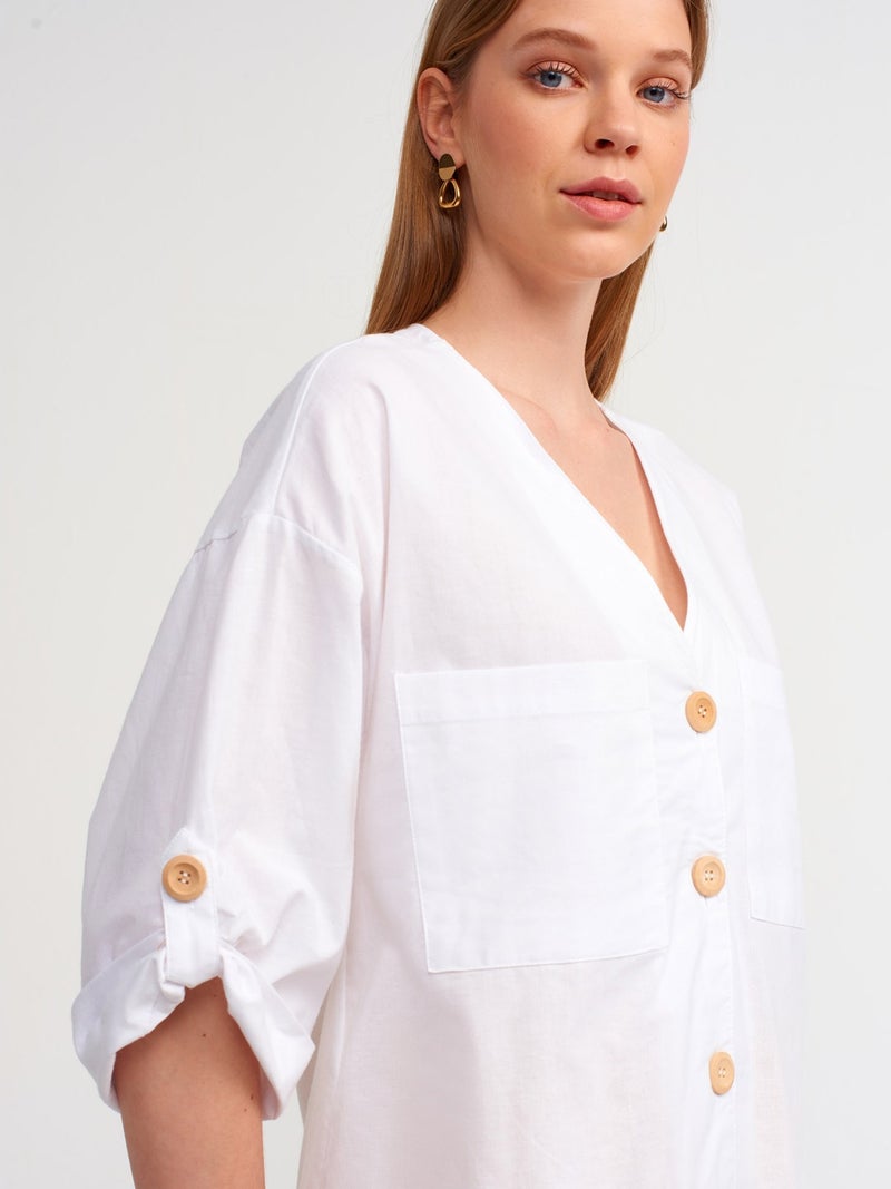 50302 Oversize Epaulette Shirt-White