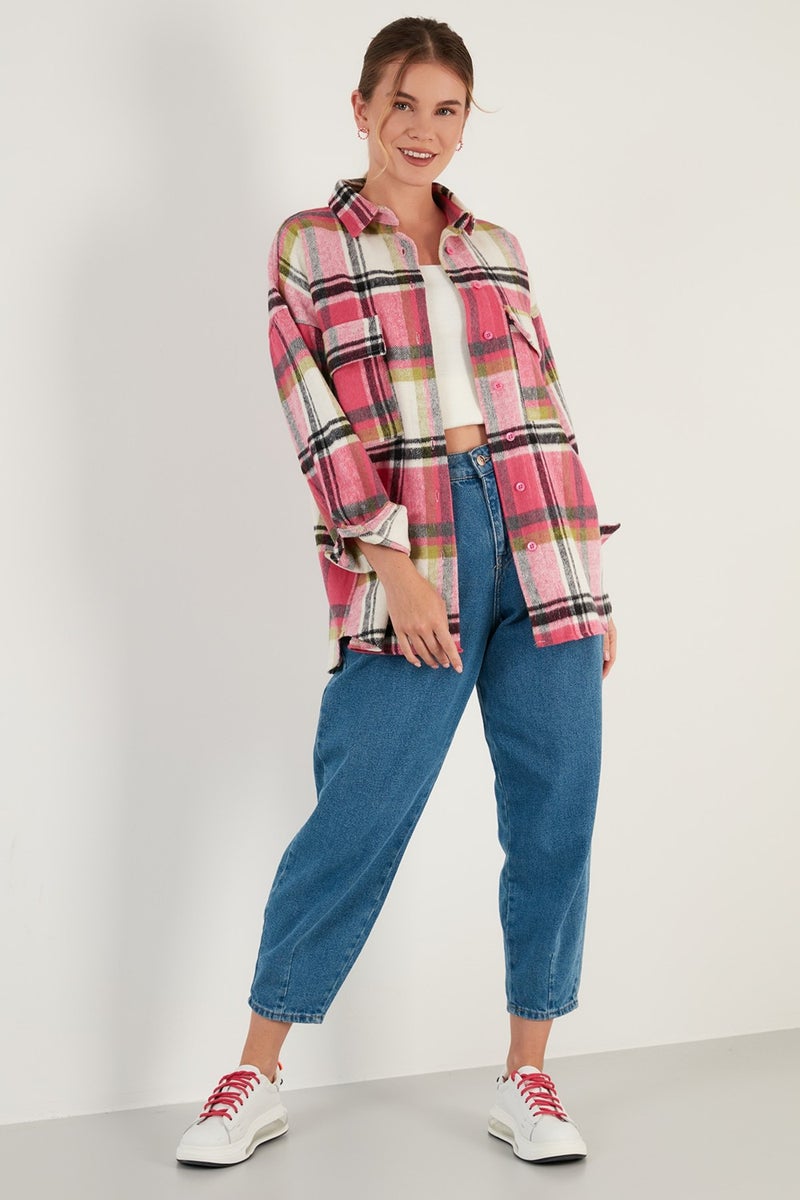 Plaid Oversize Double Pocket Winter Lumberjack Shirt Women's Shirt 42190473
