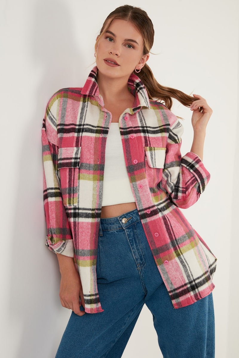 Plaid Oversize Double Pocket Winter Lumberjack Shirt Women's Shirt 42190473