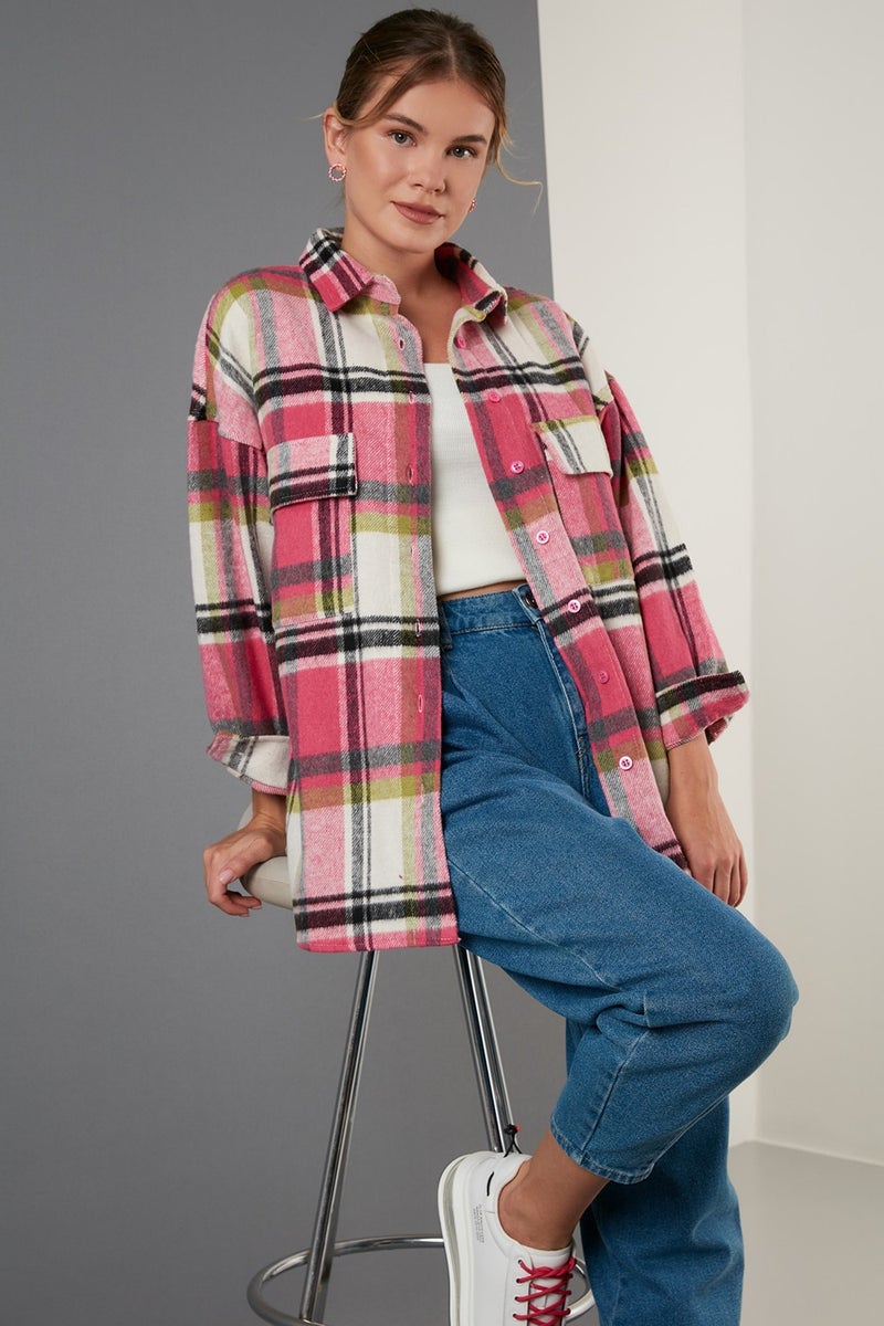 Plaid Oversize Double Pocket Winter Lumberjack Shirt Women's Shirt 42190473