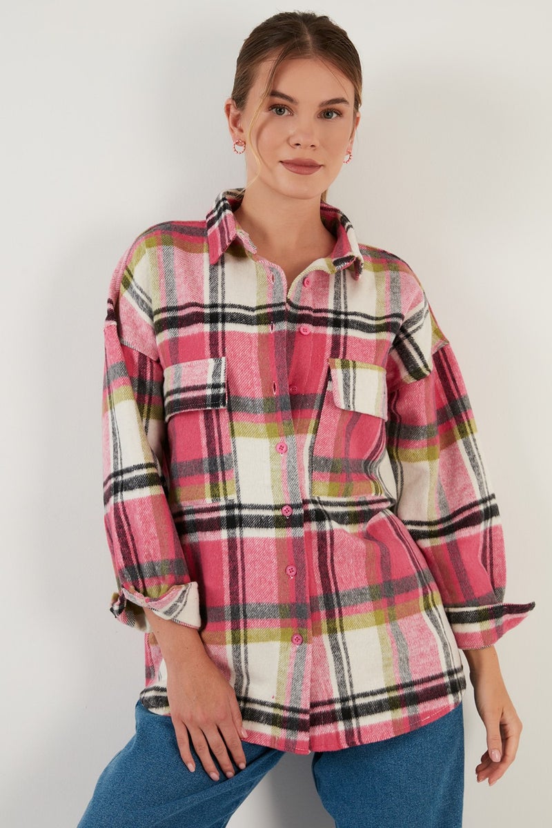 Plaid Oversize Double Pocket Winter Lumberjack Shirt Women's Shirt 42190473