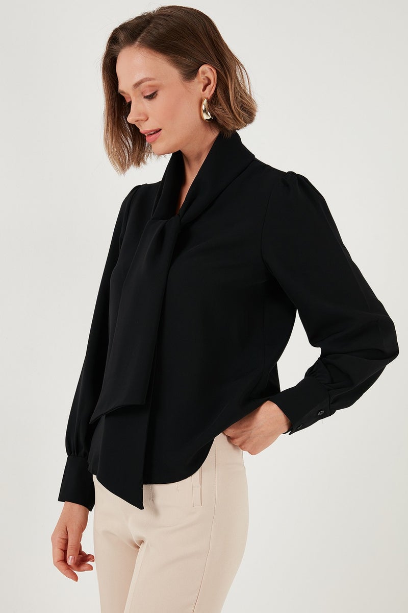 Regular Fit Tie Detail V Neck Shirt Women's Shirt 611GO0202
