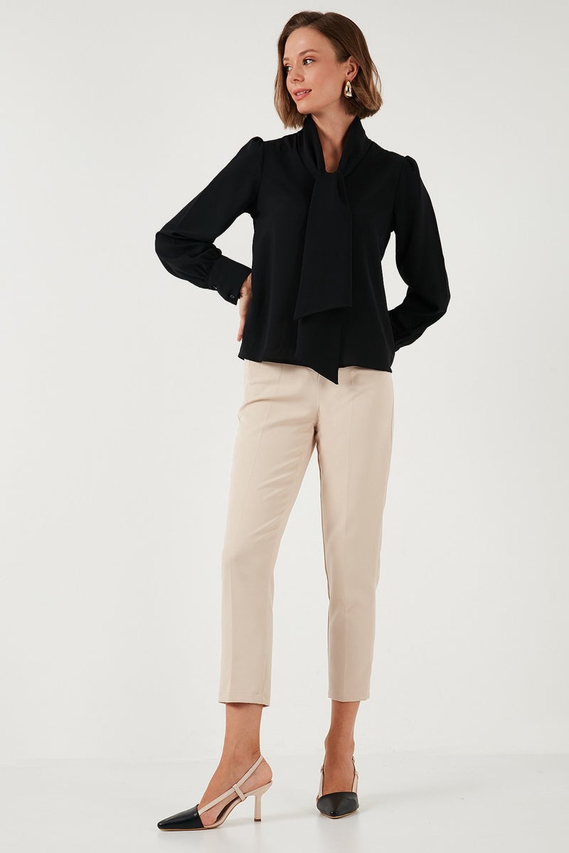 Regular Fit Tie Detail V Neck Shirt Women's Shirt 611GO0202