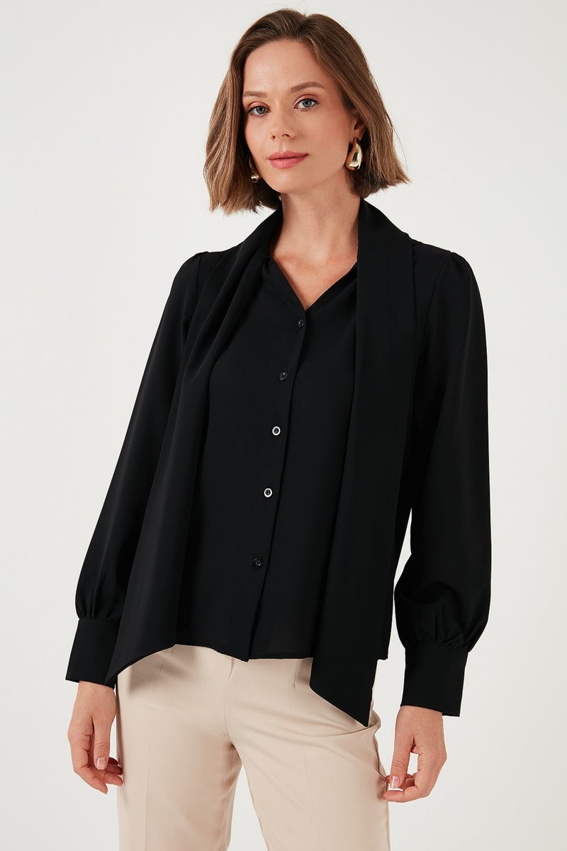 Regular Fit Tie Detail V Neck Shirt Women's Shirt 611GO0202