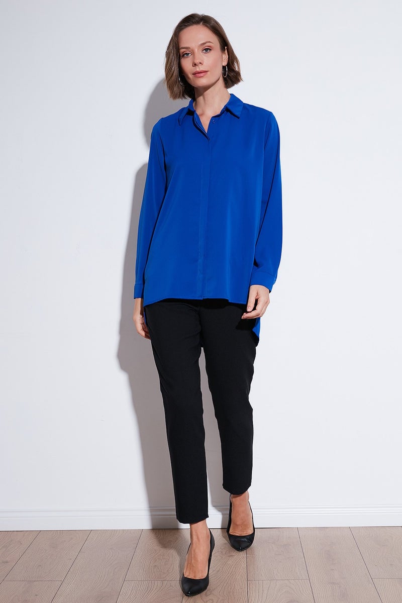 Regular Fit Short Front Long Back Plain Shirt Women's Shirt 611GO020