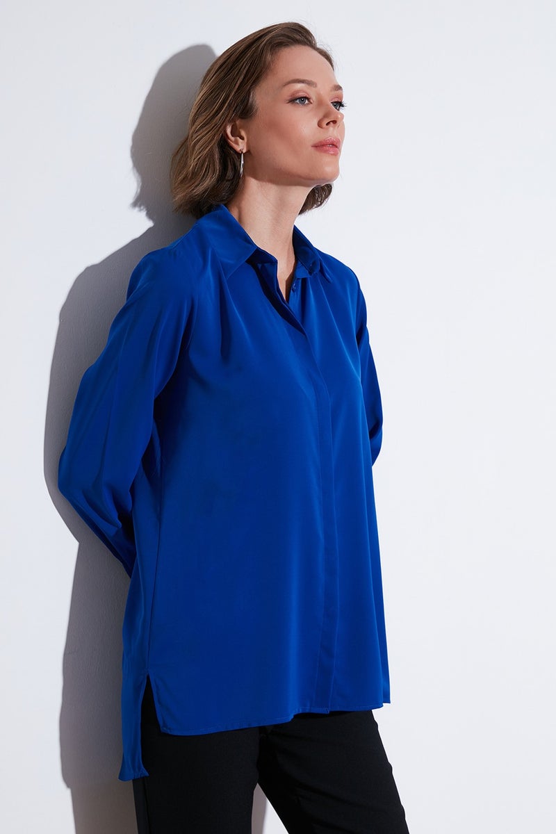 Regular Fit Short Front Long Back Plain Shirt Women's Shirt 611GO020