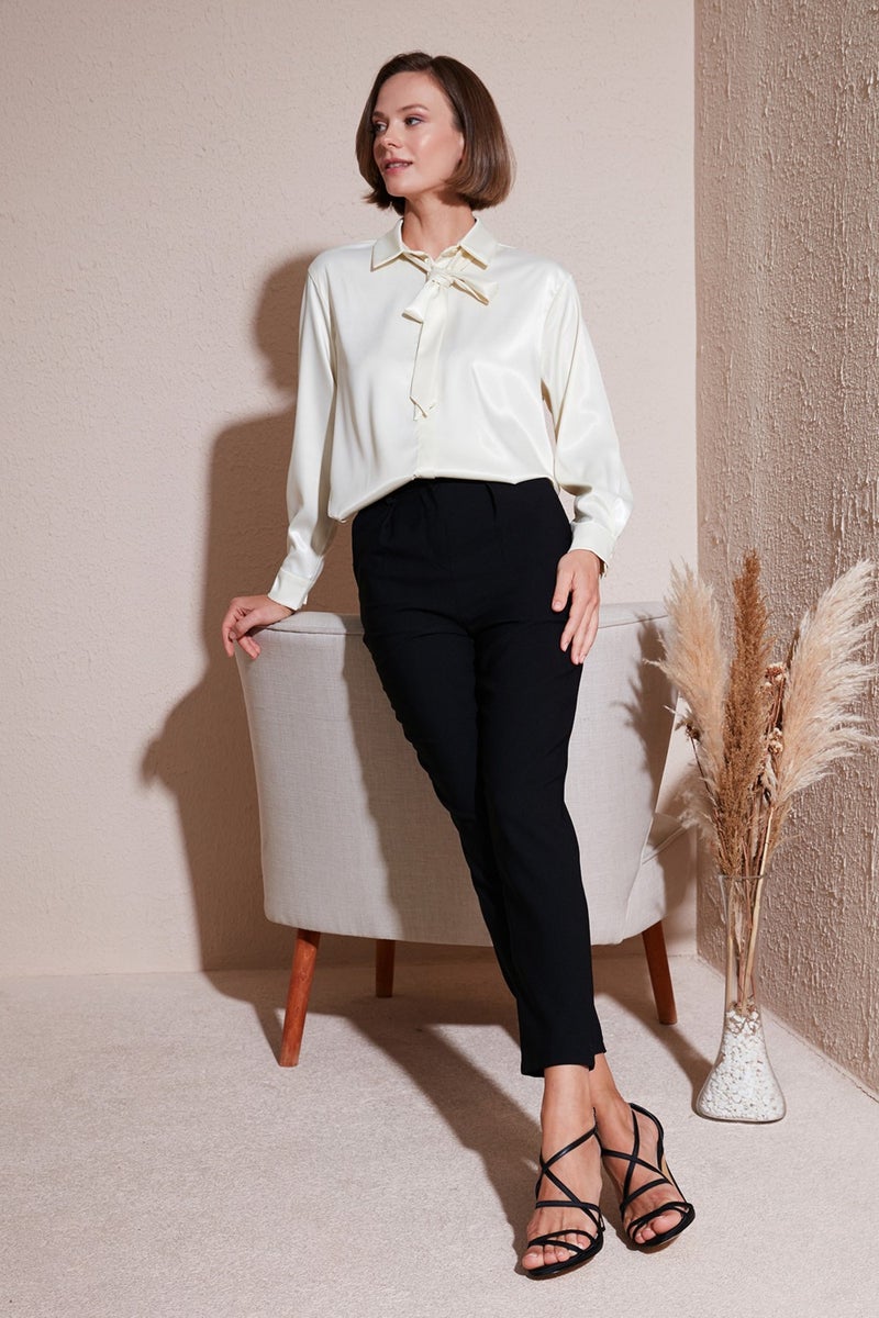 Regular Fit Tie Detail Satin Shirt Women's Shirt 611GO00159