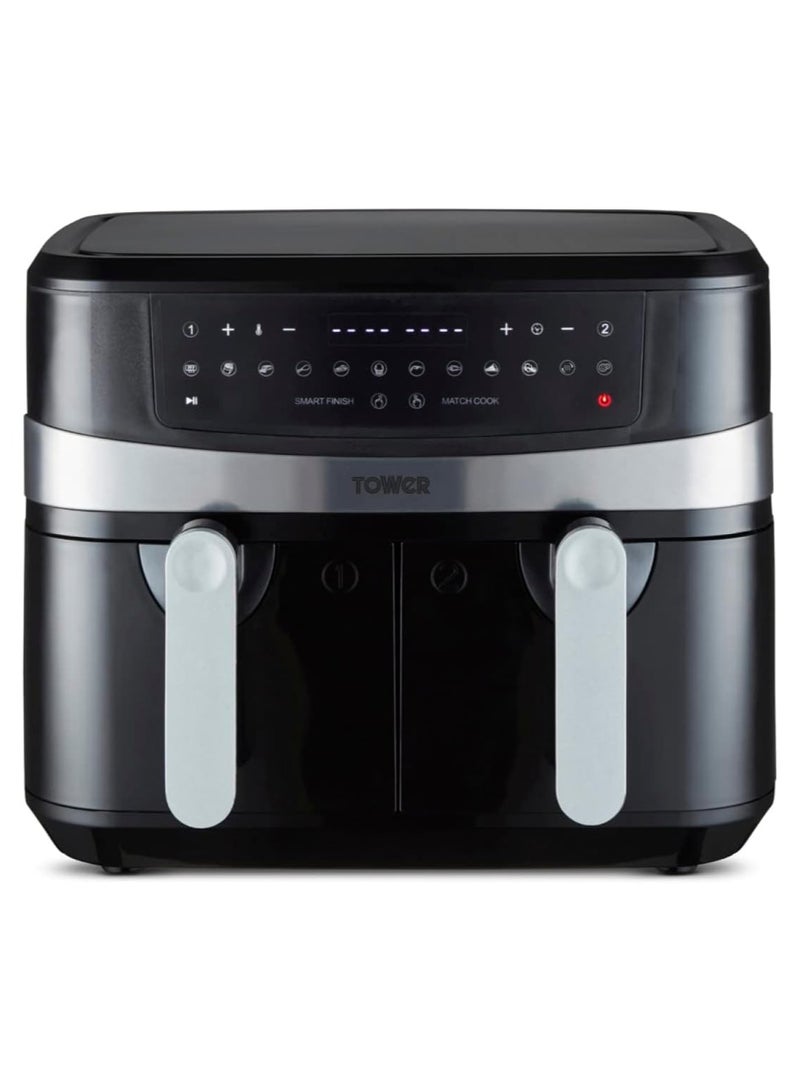 Tower Vortx 9L Dual Basket Air Fryer with Smart Finish, 2600W, Black