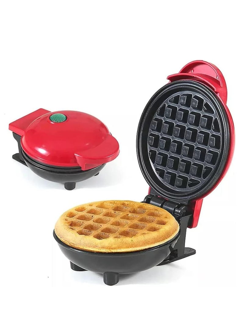 Mini Waffle Maker - 4” Waffle Mold, Nonstick Waffle Iron with Quick Heat-Up, Nonstick Surface - Perfect Mini Waffle Maker for Kids and Families, Just Add Batter (Red)