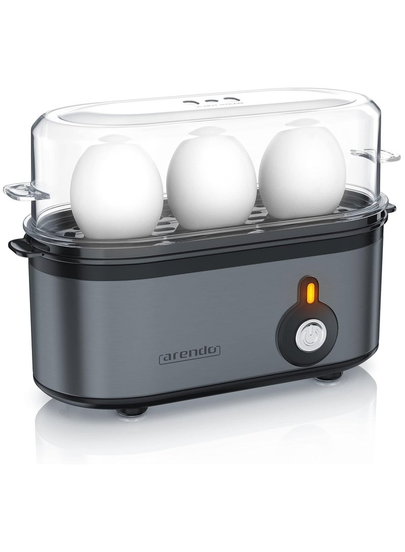 Electric Egg Boiler - 1 to 3 Eggs, Automatic Cooker, Warming Function, Stainless Steel, Cool Grey