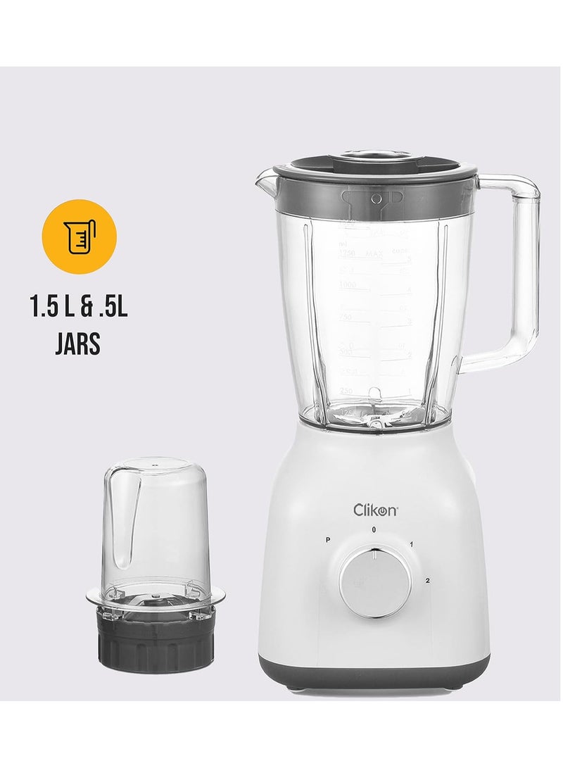 Clikon 2 in 1 Countertop Blender with 1.5 Liter & 0.5 Liter BPA Free Jars, Wet and Dry Grinder Jar, 350 Watts