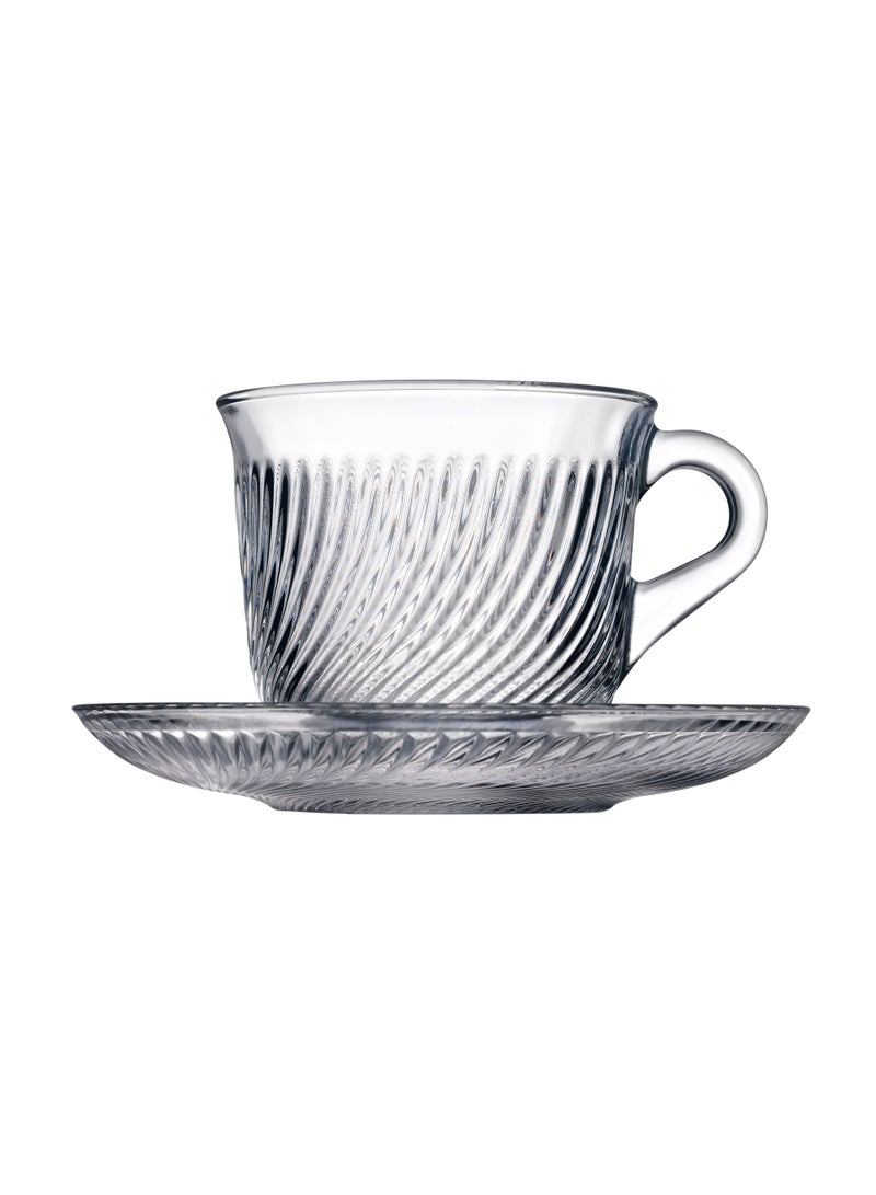 12 Pieces Marmara Cup And Saucer Set 6 Pieces Cup 175 Ml And 6 Pieces Plate Clear