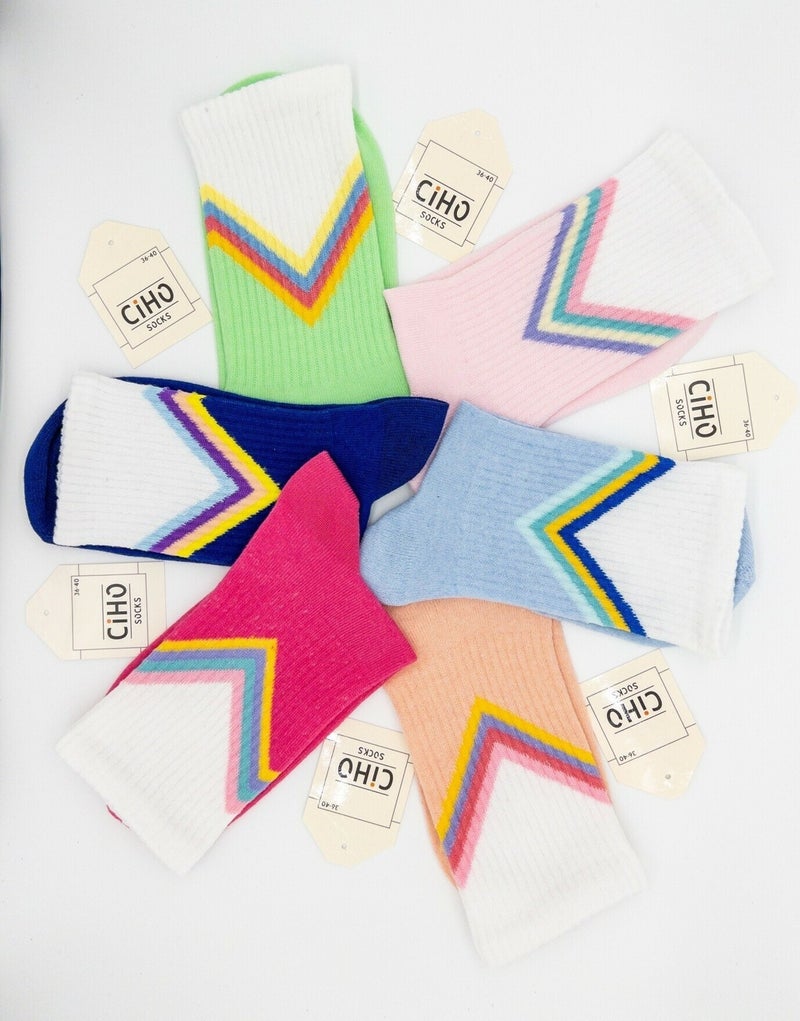 V Pattern 12 Pairs Cotton Women's Socks