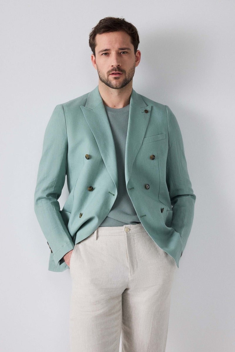 D'S Groom Slim Fit Green Plain Fabric Jacket 2DC04EV254220