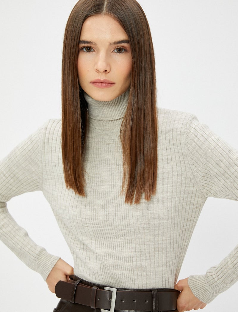 Ribbed Knitwear Sweater Turtleneck