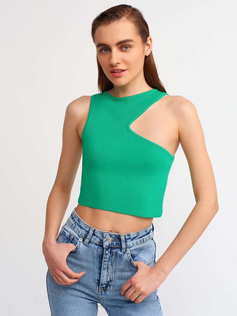 10173 Crew Collar Front Low-cut Collar Sweater-Green