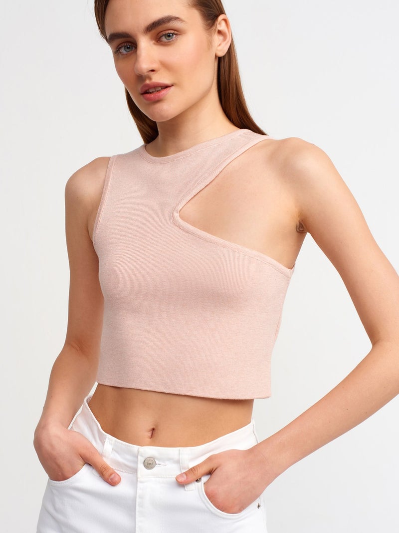 10173 Crew Neck Front Low-cut Collar Sweater-Pink M.