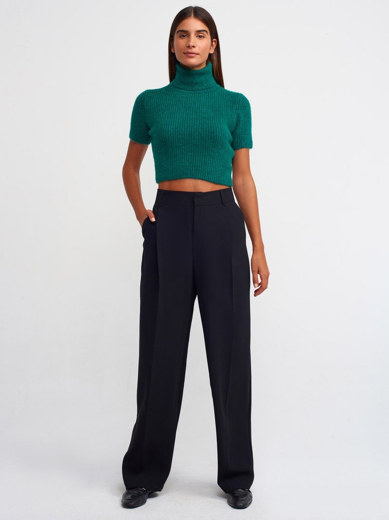 10487 Full Turtleneck Ribbed Short Sleeve Crop Sweater-Emerald