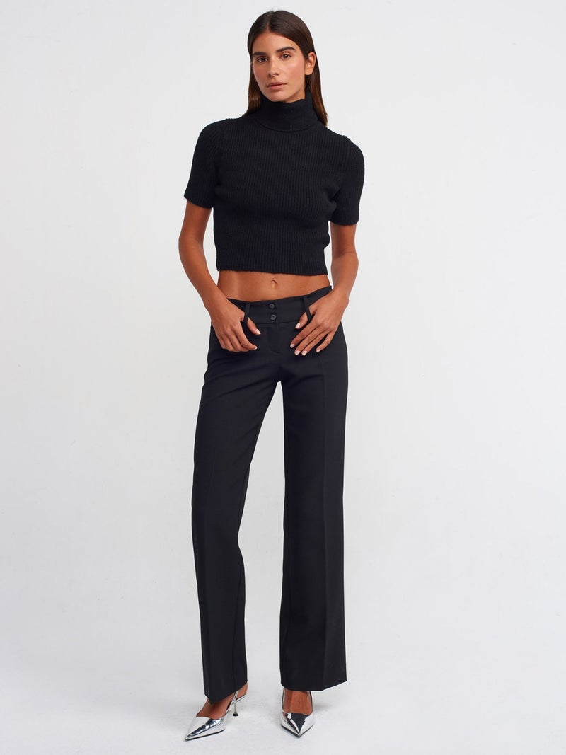 10487 Full Turtleneck Ribbed Short Sleeve Crop Sweater-Black