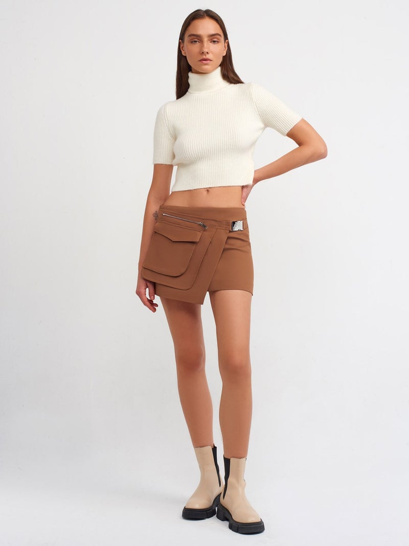 10487 Full Turtleneck Ribbed Short Sleeve Crop Sweater-Ecru