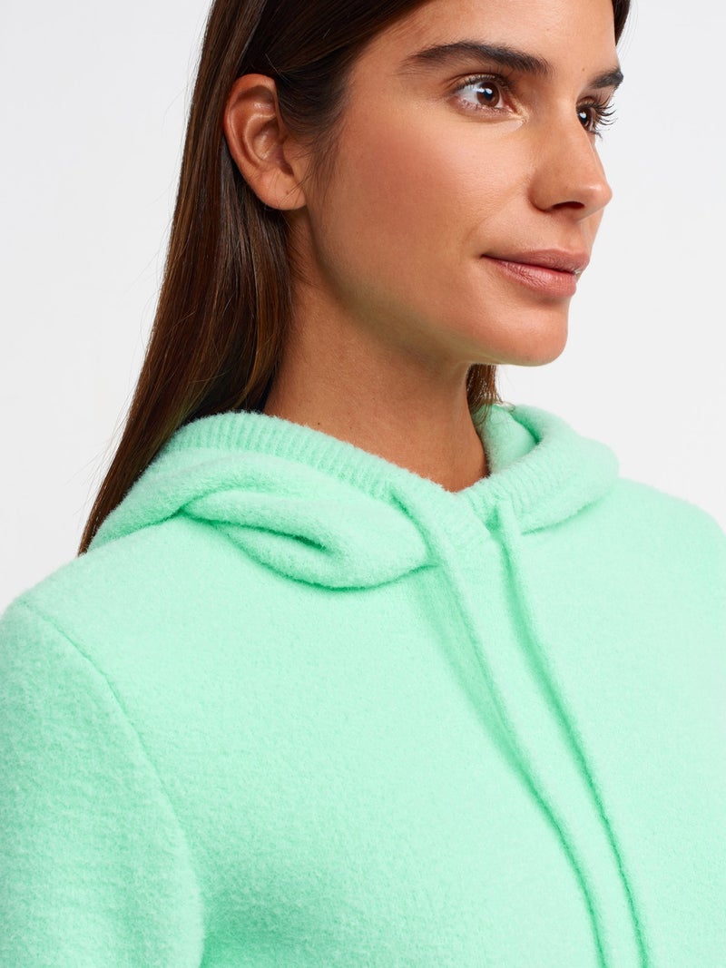 10486 Soft Textured Hooded Crop Sweater-Cyan