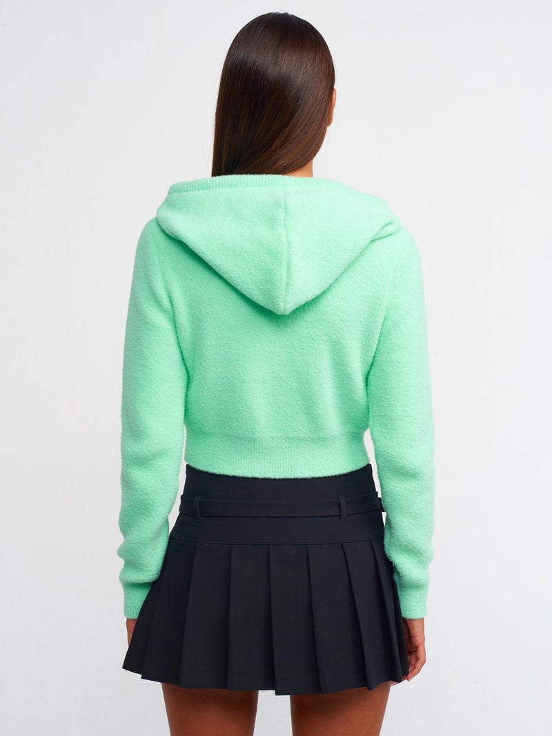 10486 Soft Textured Hooded Crop Sweater-Cyan