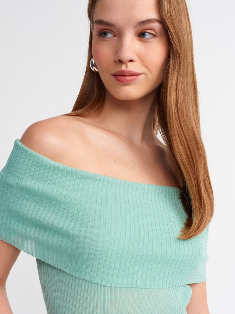 10558 Bardot Collar Ribbed Fine Knitwear Sweater-Mint