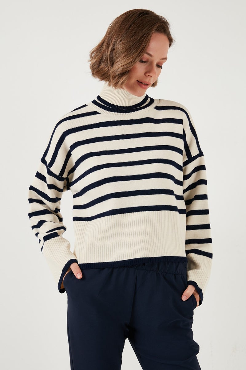 Acrylic Striped Turtleneck Knitwear Sweater Women's Sweater 4616166