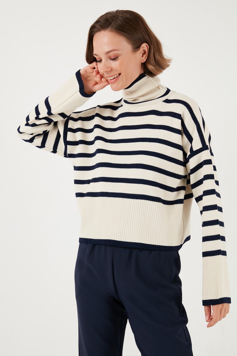 Acrylic Striped Turtleneck Knitwear Sweater Women's Sweater 4616166