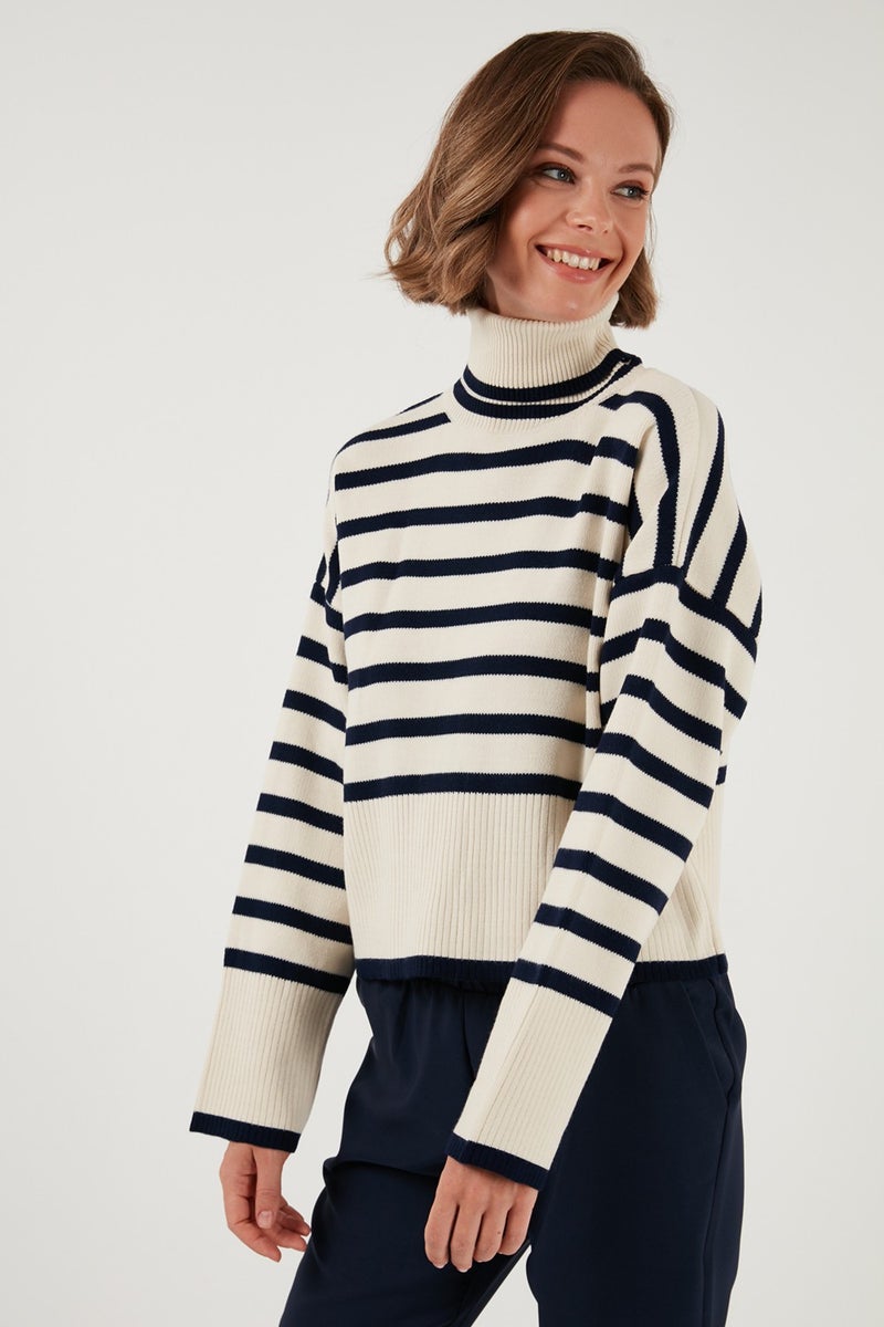 Acrylic Striped Turtleneck Knitwear Sweater Women's Sweater 4616166