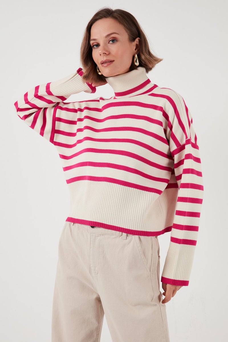 Acrylic Striped Turtleneck Knitwear Sweater Women's Sweater 4616166